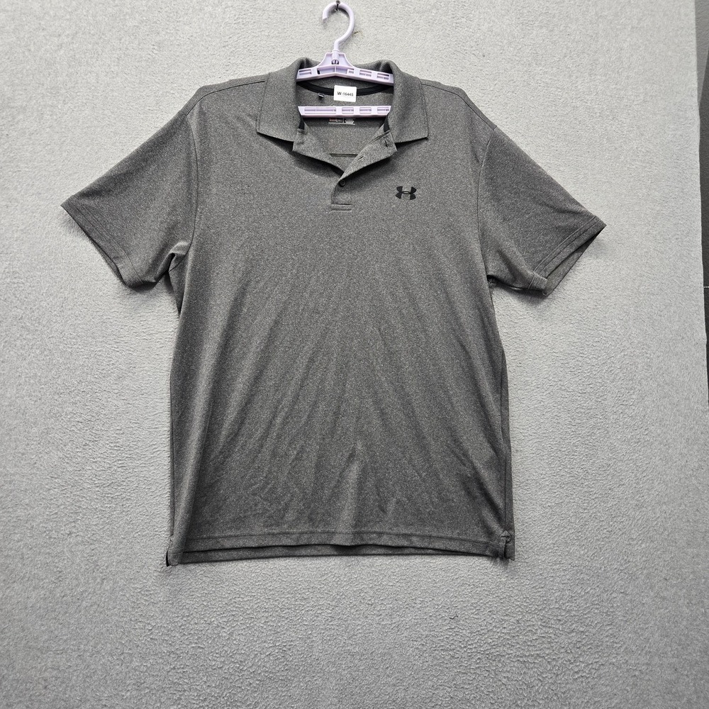 Under Armour Men Polo XL Gray Embroidered Logo Heatgear Activewear Loose Stretch